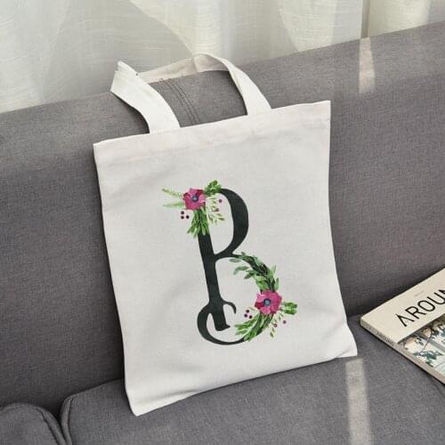 Flower Letter Font A B C D E F G Shopping Canvas Tote Casual Large-capacity Eco Flower Shopper Bag Harajuku Shoulder Bags
