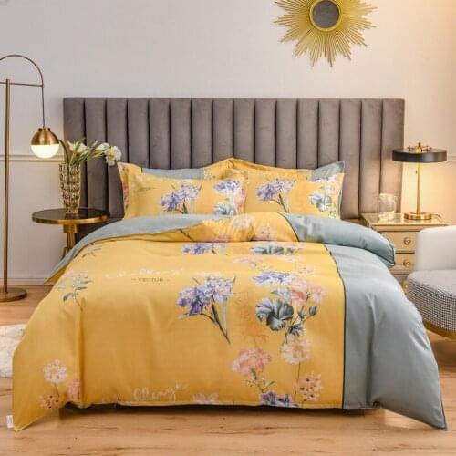 Luxury Yellow flowers 3 or 4pcs Bedding Set Duvet Cover Sets with Zipper Closure 1 Quilt Cover + 1/2 Pillowcases US/EU/AU Size