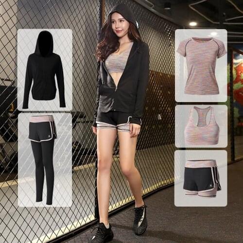5Piece Sports suit female yoga clothes summer gym running clothes loose casual fitness clothes thin quick-drying clothes