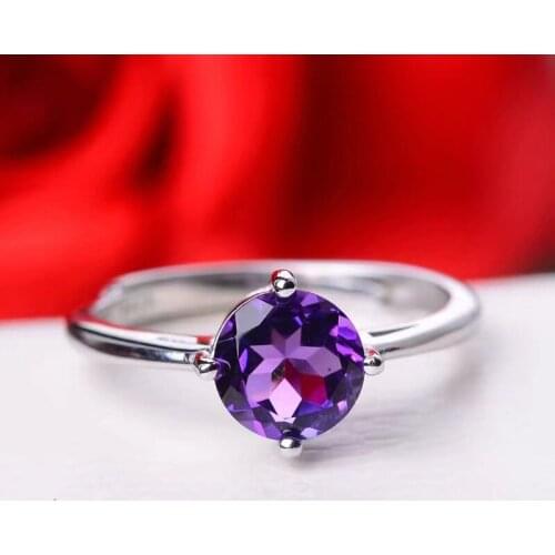 LeeChee Natrual Amethyst ring simple style 7mm purple gemstone fine jewelry for women daily wear Real 925 Solid Sterling Silver