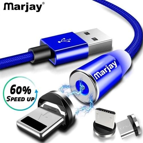 Marjay 1M Magnetic Charge Cable , Micro USB Cable For iPhone XR XS Max X Magnet Charger USB Type C Cable LED Charging Wire Cord