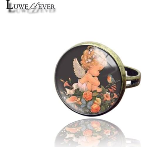 New 3452 Baby Fashion Adjustable Bronze Ring 30mm Round Glass Rings Charm Jewelry For Unisex Teenagers Gift