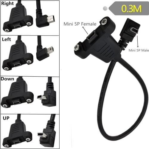 Mini USB 90 ° angle Male to Female Extension Panel Mount Type Cable Charge Cord,1Feet Black (Micro USB M/F) 0.3M