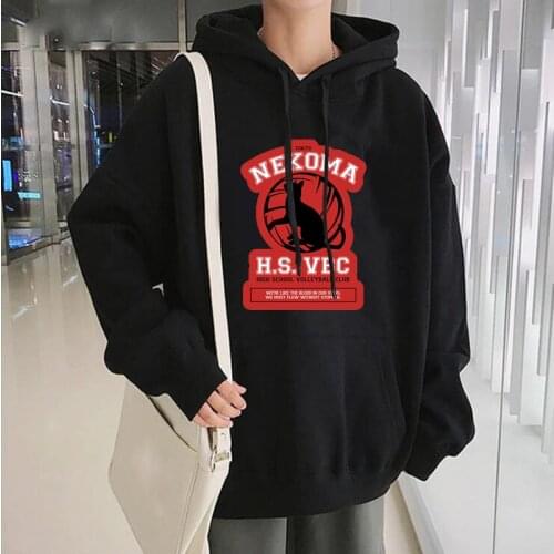 Fashion Japan Anime Haikyuu Streetwear Tokyo Hoodies Loose Casual Sweatshirt Men Women Nekoma logo Pullover Hoodies sweatshirt