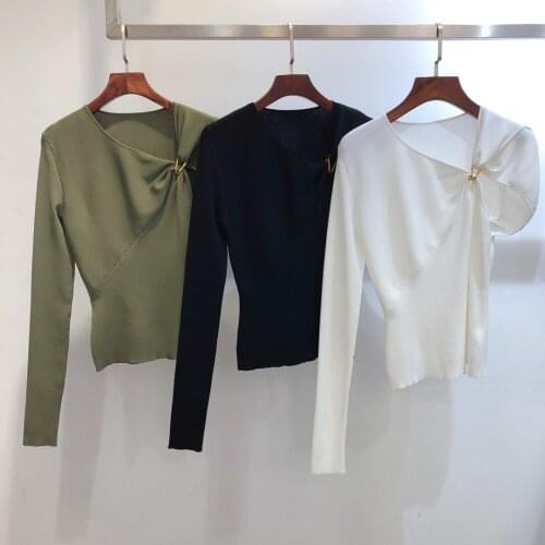 New ladies fashion 2021 long sleeve sexy casual knitted top 1229