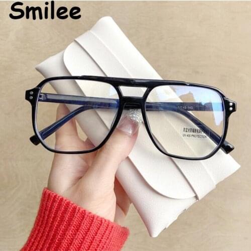 Retro New Oversize Anti Blue Ray Glasses Women Square Eye Glass Men Black Double Beam Flat Mirror Fashion Eyewear Optical Frames