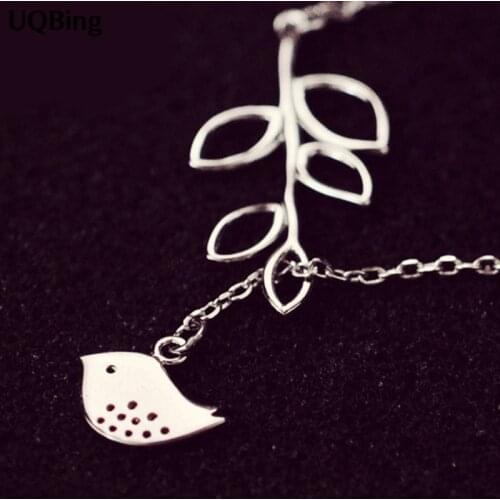 Free Shipping Sterling Silver Necklace Branch Bird Necklaces Women Necklaces&Pendants Jewelry Collar Colar de Plata
