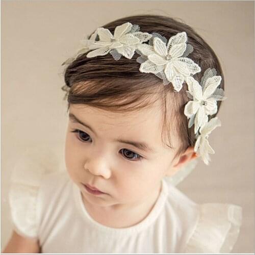 Newborn Infant Baby Girls Flower Hair Ribbons Princess Headband White Floral Wedding Party Headwear