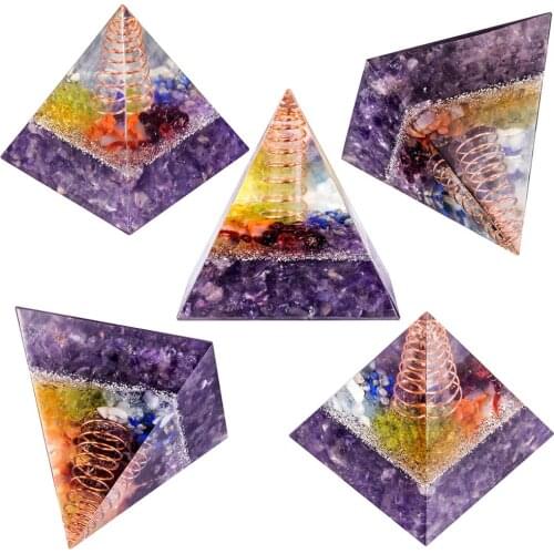 TUMBEELLUWA Chakra Crystal Orgonite Pyramid Energy Generator with Copper Wire Rock Quartz Point for Yoga Meditation Balancing