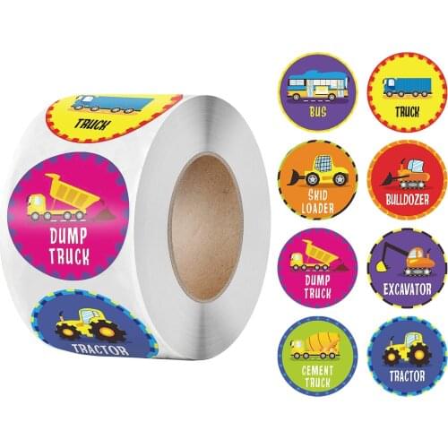 50-500pcs Bus Truck Stickers Teacher Supplies for Kids Cognition Sticker Roll Construction Sticker Car Home Birthday Party Decor