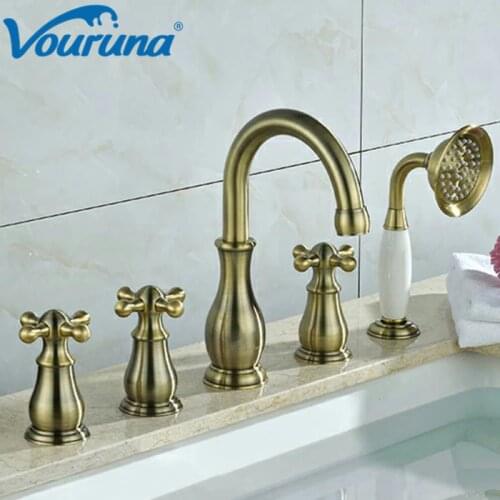 Vouruna 5pcs Bath Shower Mixer Tap With Handshower Luxury Solid Brass Chrome & Bronze&Antique Black Tub Filler