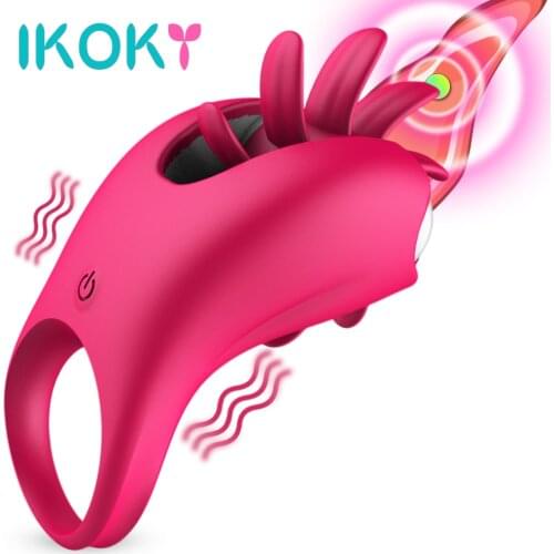 IKOKY Rotation Oral Vibrator Cockring Tongue Lick Vagina Clitoris Stimulate G-spot Massage Sex Toys for Women Men Couples Toyes