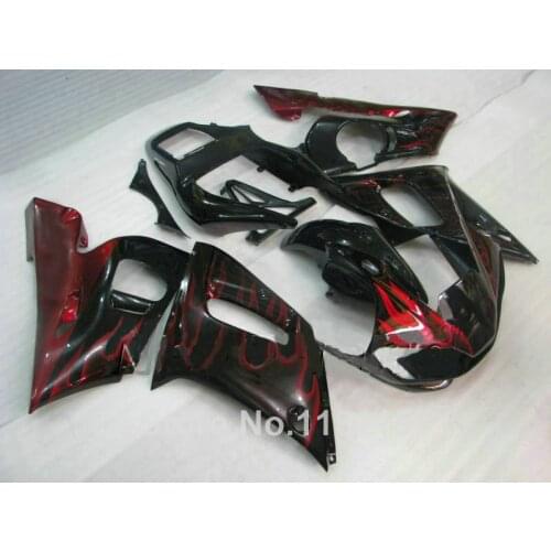 High grade ABS fairing kit for YAMAHA R6 1998-2002 red flames in black YZF R6 plastic fairings set 98 99 00 01 02 #3294