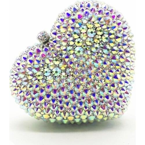 XIYUAN women white/black/red/hot pink/silver /grey heart shape crystal diamond Wedding Dress party evening bags clutch purse bag