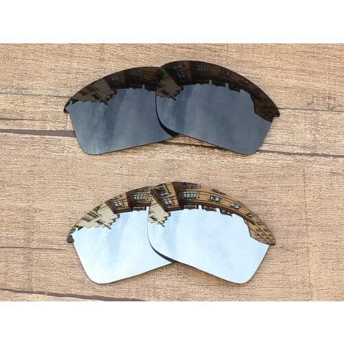 Vonxyz 2 Pairs Stealth Black & Chrome Mirror Polarized Replacement Lenses for-Oakley Bottle Rocket Frame