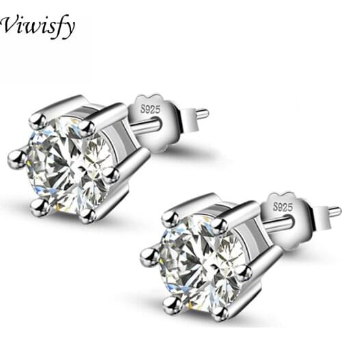 Viwisfy Real 925 Sterling Silver Earrings For Woman Six Claws Crystal Stud Earrings Women VW21035