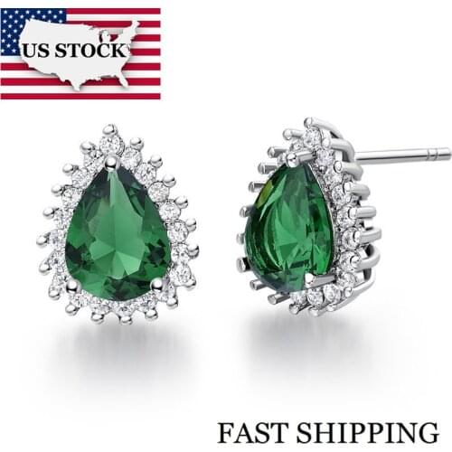 US STOCK Uloveido Green Party Stud Earrings for Women Silver Color Earings Jewelry Bijoux Micro Pave Rhinestone 8 Colors 5% R815