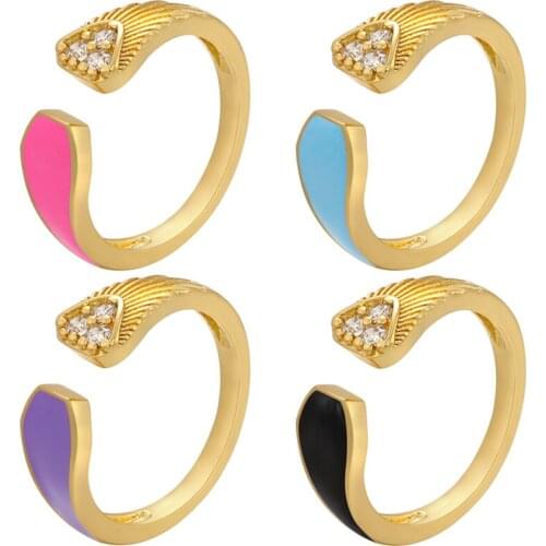 ZHUKOU Trendy gold color Shell opening ring for women Neon Enamel CZ crystal women rings Elegant jewelry wholesale VJ207