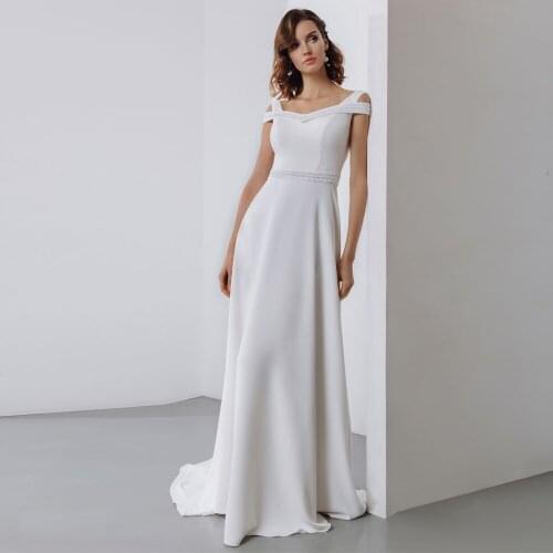 Charming Floor Length Beach Wedding Dress 2021 Cap Sleeve Scoop Neck Sweep Train Zipper Back Bridal Gowns