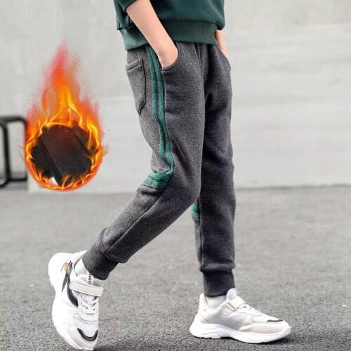 Winter Teenage Boys Plus velvet Warm Cotton Pants Pockets Kids Sports Pants For Boys Solid 4-13 Yrs Kids Clothes Boys pants