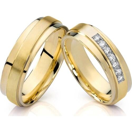 1 Pair Love Alliance Golden Couples Promise Proposal ring marriage beautiful 14k gold plated wedding rings for men and women