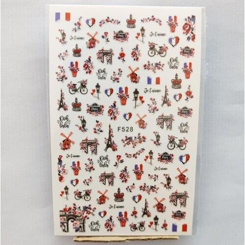 3D Nail Sticker Interesting Design Nail Foil Castle Iron Tower Flowers Love Adhesive Sticker for Manicure Nail Art Decoration