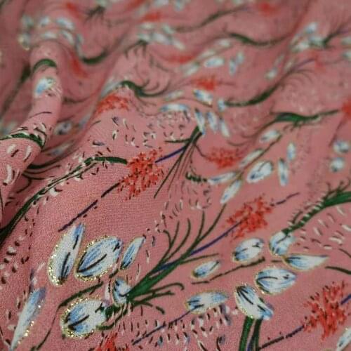 Glittery Chiffon Flower Printed Bling Dress Party Gown Fabric Shiny Soft Breathable DIY Material