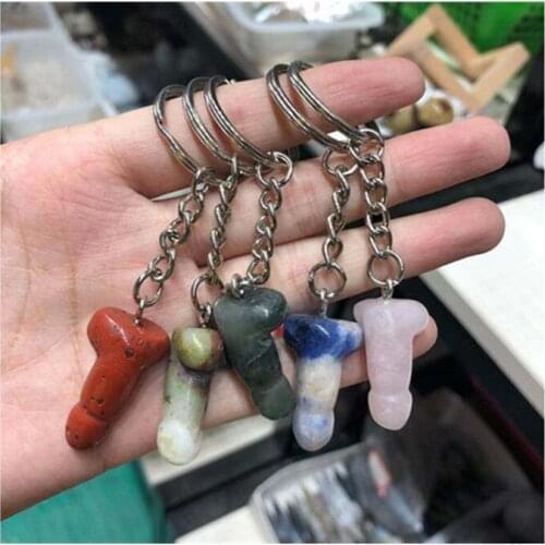 Natural Quartz Penis Keychain Hand Made Crystals Healing Stones For Gifts