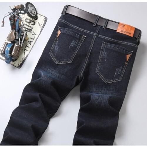 Brand Men Jeans High Quality 2021 Slim Straight Business Casual Black Blue Elasticity Cotton Denim Pants Trousers Mens