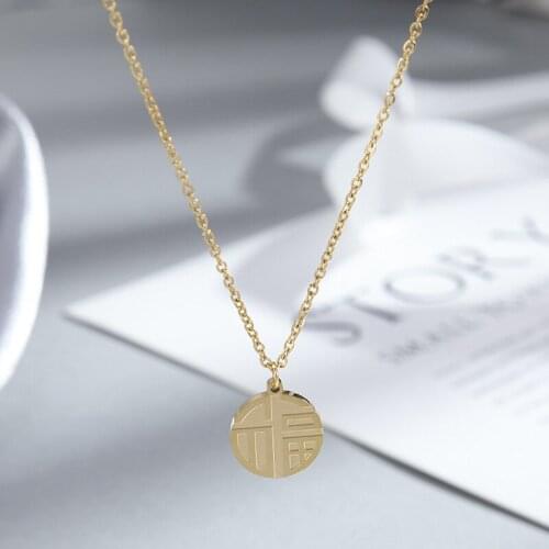 Chinese Style Simple Lucky Letter Gold Color Women Pendant Necklaces Female Fashion Vintage Party Clavicle Chain Jewelry Girls
