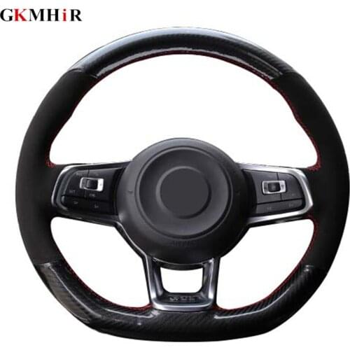 Black Genuine Leather Carbon DIY Car Steering Wheel Cover for Volkswagen Golf 7 GTI Golf R MK7 VW Polo GTI Scirocco 2015 2016