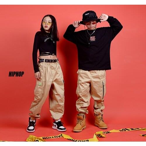 ChildrenS Jazz Dance Costumes Street Dance Sets Boys Loose Long Sleeves Shirts Khaki Pants Hip Hop Clothing For Girls DQS3061