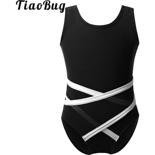 TiaoBug Kids Sleeveless U-Shaped Back Strappy Waist Gymnastics Leotards Girls Ballet Dancewear Stage Performance Dance Costume