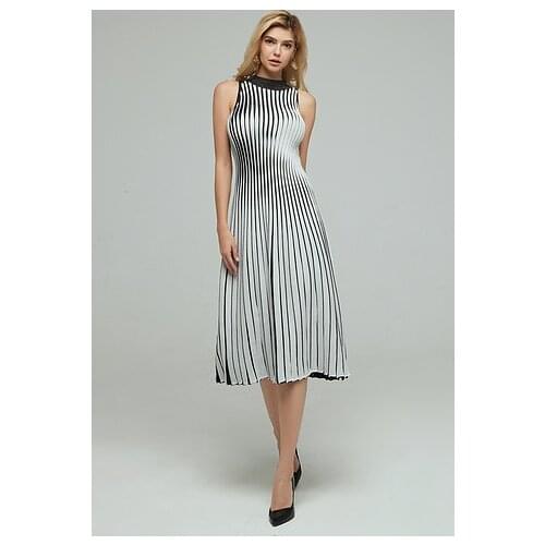 High Quality White Black Sleeveless Jacquard Rayon Bandage Dress Elegant Cocktail Party Dress