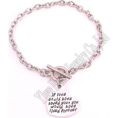 "if love could have saved you,you would have lived forever" heart pendant romantic bracelet link chain
