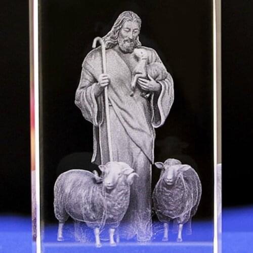 JESUS SHEPHERD CHRISTIAN CATHOLIC STATUES CRYSTAL FIGURINES ORNAMENT ENGRAVING CREATIVE GIFT HOME DECORATION ACCESSORIES MODERN