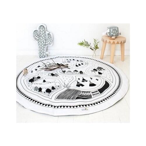 Ins Baby Crawling Mat Black White Cartoon Air-Conditioned Blanket With Quilted Forest Adventure Smiley Moon Game Home Texitile