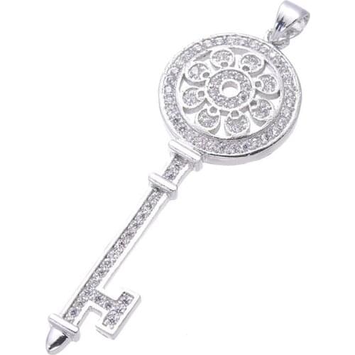 Copper Micro Pave Jewelry Vintage Zircon Key Charms For Necklace Jewelry Making Wholesale Floating Charms Pendants Bijoux Bedels