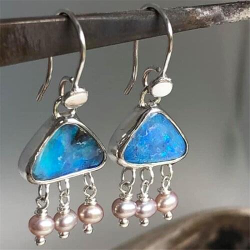 Fashion Colorful Opal Resin Pearl Dangle Earrings for Women Trendy New Geometric Pink Purple Stone Statement Earrings