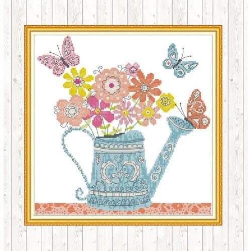 Flower Pot Decor Painting Needlework Sets for Embroidery Cross Stitch 14CT 11CT DMC Counted Printed on Canvas DIY Handmade Gifts