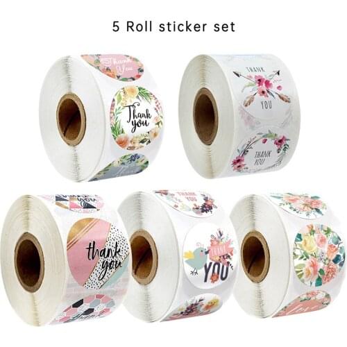 2500 Pcs Stickers Labels Combination 5 Roll Thank You Sticker Seal Labels for Gift Packet Scrapbooking Stationery Sticker Rolls