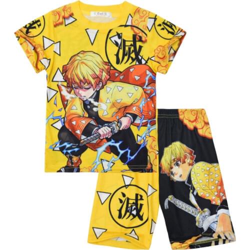 2021 new cartoon ghost blade childrens clothing in the big childrens home service suit short-sleeved two-piece pajamas