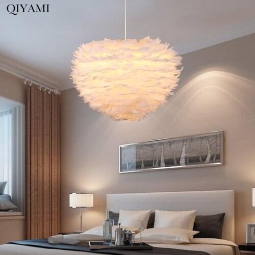QIYAMI New Pendant Light Feather Romantic Dreamy Droplight For Bedroom Living Room Parlor Hanging Lamps E27 Home Deco Luminaires