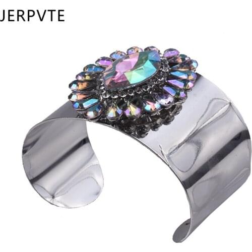 JERPVTE New Luxury Cuff Bangles Wholesale Bohemian Colorful Crystal Wedding Gift Bracelet Bangles Statement For Women 2018