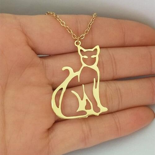 Animal Charm Jewelry Stainless Steel Cat Necklace Pendant Gold Making Collares Mujer Family Lover Gift Wedding