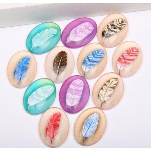 Onwear 20pcs mix plume feather oval glass cabochons 18x25mm 30x40mm diy handmade jewely accessories for pendants earrings