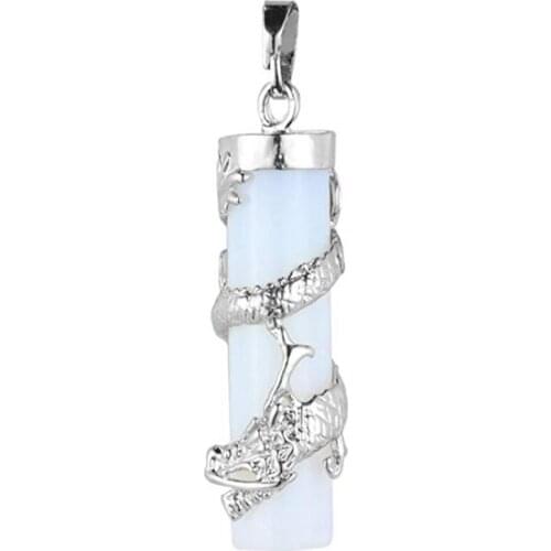 Opalite Opal Silver Plated Chinese Style Dragon Wrap Cylinder Pendant Lapis Lazuli Classic Jewelry