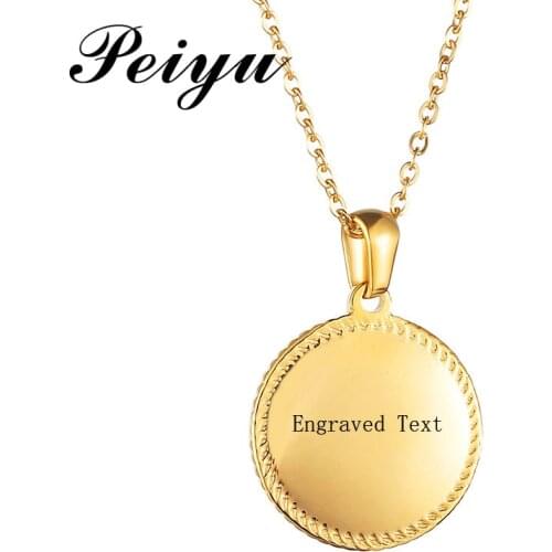 Personalized Coin Necklace for Women Men Engraved Text Stainless Steel Round Necklace Gold Silver Color Simple Jewelry Gifts