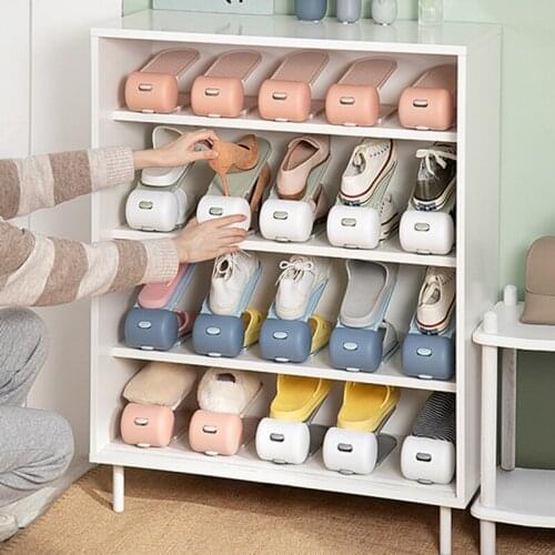 Portable Shoe Slots 2-Layer Stack Shoes Rack Space-Saving Storage Shoes Holder Organizer Adjustable Height @LS