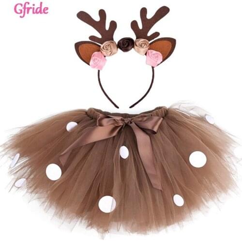 Christmas Deer Tutu Skirts Princess Girls New Year Costume Kids Reindeer Dresses Knee-length Xmas Childrens Outfit Clothing